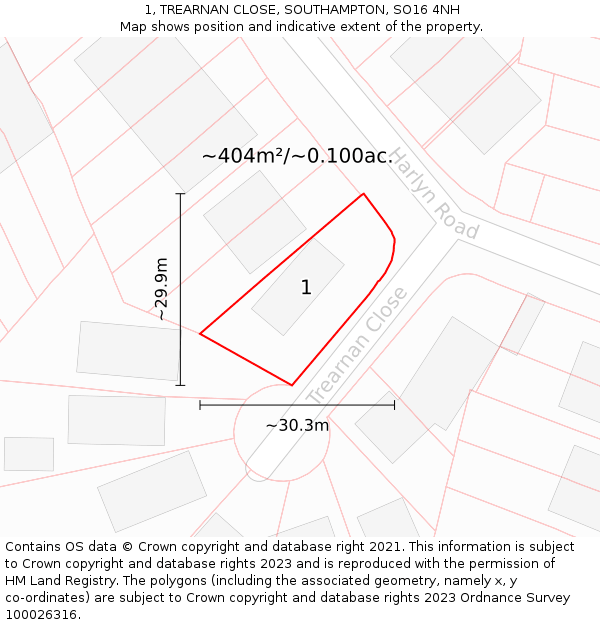 1, TREARNAN CLOSE, SOUTHAMPTON, SO16 4NH: Plot and title map