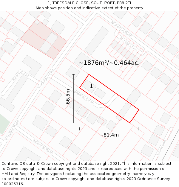 1, TREESDALE CLOSE, SOUTHPORT, PR8 2EL: Plot and title map