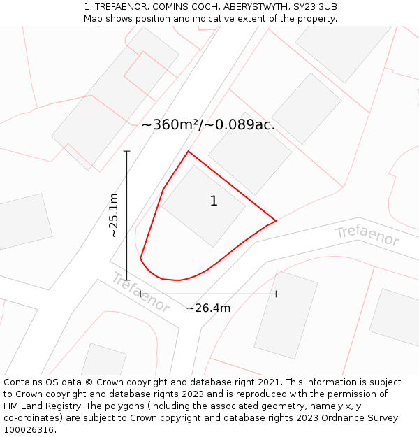 1, TREFAENOR, COMINS COCH, ABERYSTWYTH, SY23 3UB: Plot and title map