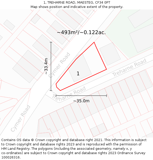 1, TREHARNE ROAD, MAESTEG, CF34 0PT: Plot and title map