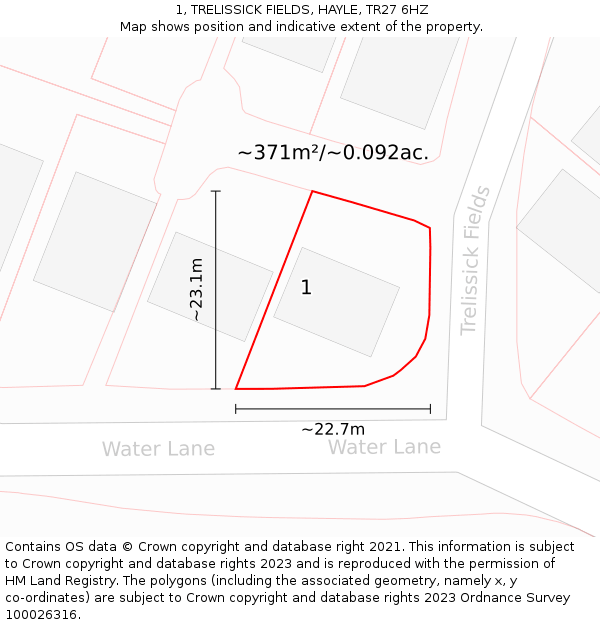 1, TRELISSICK FIELDS, HAYLE, TR27 6HZ: Plot and title map