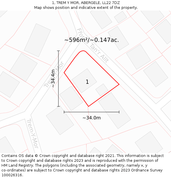 1, TREM Y MOR, ABERGELE, LL22 7DZ: Plot and title map