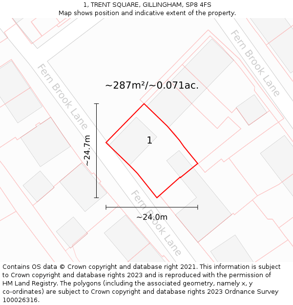 1, TRENT SQUARE, GILLINGHAM, SP8 4FS: Plot and title map