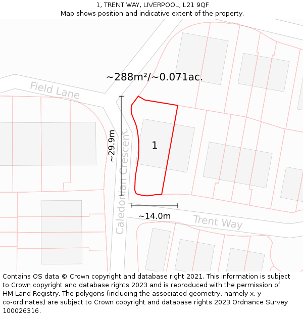 1, TRENT WAY, LIVERPOOL, L21 9QF: Plot and title map