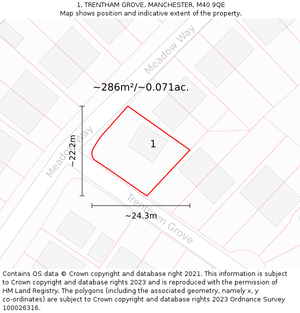 1, TRENTHAM GROVE, MANCHESTER, M40 9QE: Plot and title map