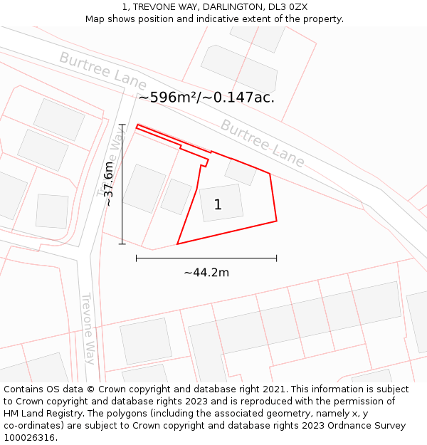 1, TREVONE WAY, DARLINGTON, DL3 0ZX: Plot and title map
