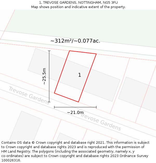 1, TREVOSE GARDENS, NOTTINGHAM, NG5 3FU: Plot and title map