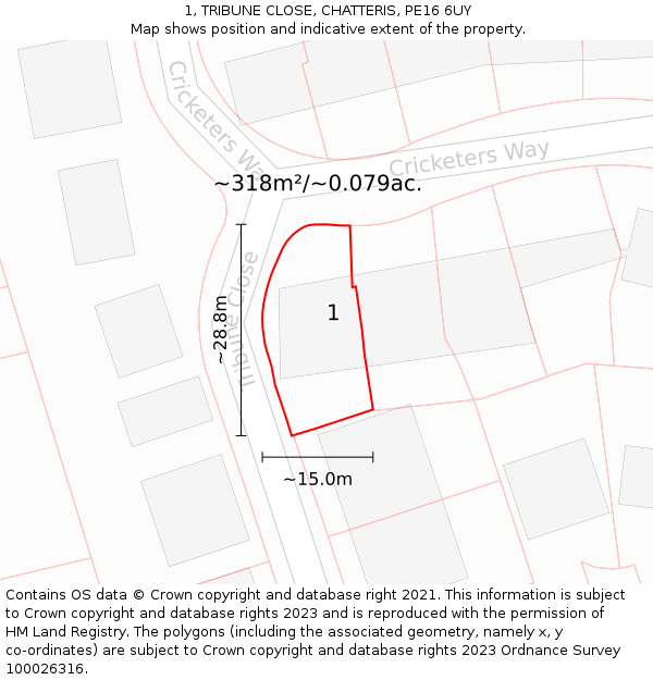 1, TRIBUNE CLOSE, CHATTERIS, PE16 6UY: Plot and title map