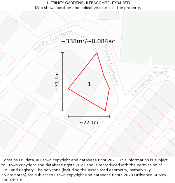 1, TRINITY GARDENS, ILFRACOMBE, EX34 8ED: Plot and title map