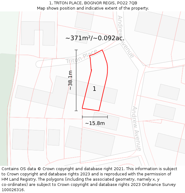 1, TRITON PLACE, BOGNOR REGIS, PO22 7QB: Plot and title map