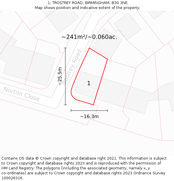 1, TROSTREY ROAD, BIRMINGHAM, B30 3NE: Plot and title map