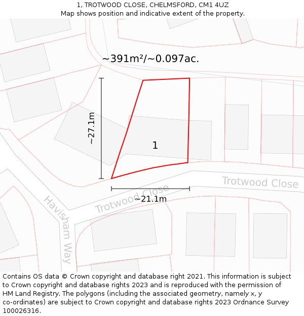 1, TROTWOOD CLOSE, CHELMSFORD, CM1 4UZ: Plot and title map