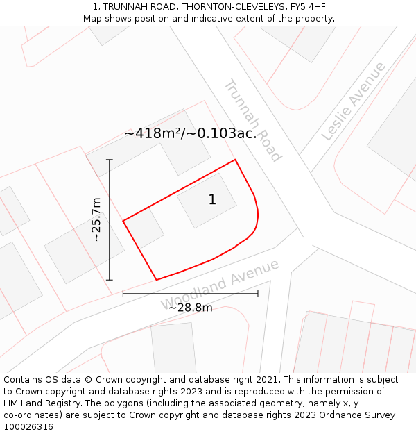 1, TRUNNAH ROAD, THORNTON-CLEVELEYS, FY5 4HF: Plot and title map