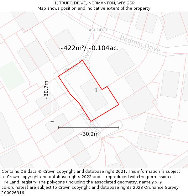 1, TRURO DRIVE, NORMANTON, WF6 2SP: Plot and title map