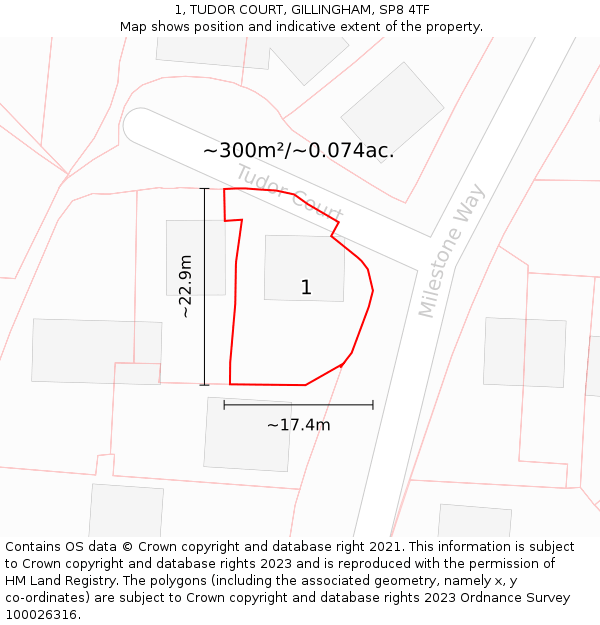 1, TUDOR COURT, GILLINGHAM, SP8 4TF: Plot and title map