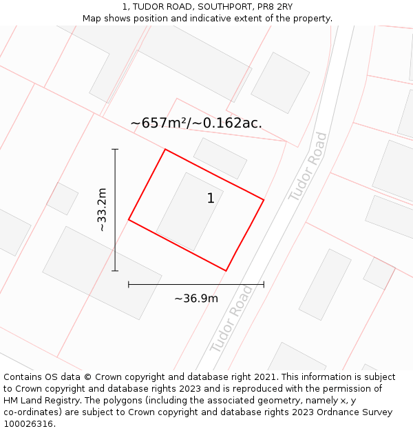 1, TUDOR ROAD, SOUTHPORT, PR8 2RY: Plot and title map