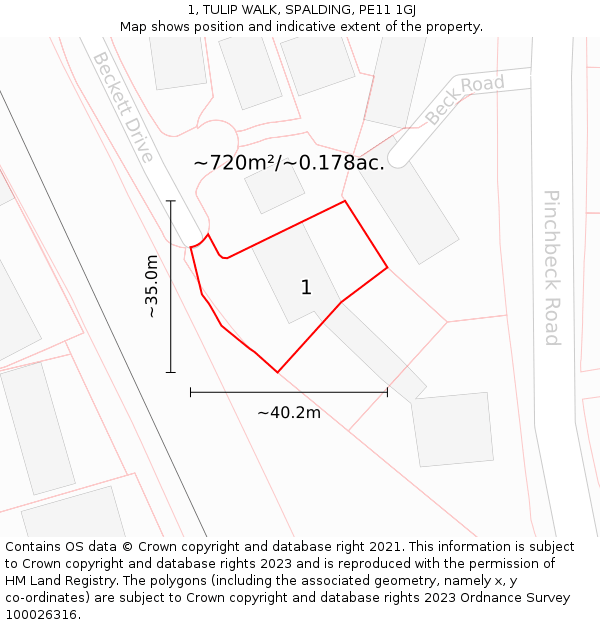 1, TULIP WALK, SPALDING, PE11 1GJ: Plot and title map