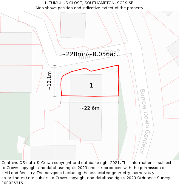 1, TUMULUS CLOSE, SOUTHAMPTON, SO19 6RL: Plot and title map