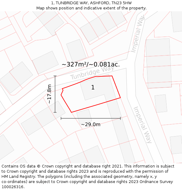 1, TUNBRIDGE WAY, ASHFORD, TN23 5HW: Plot and title map