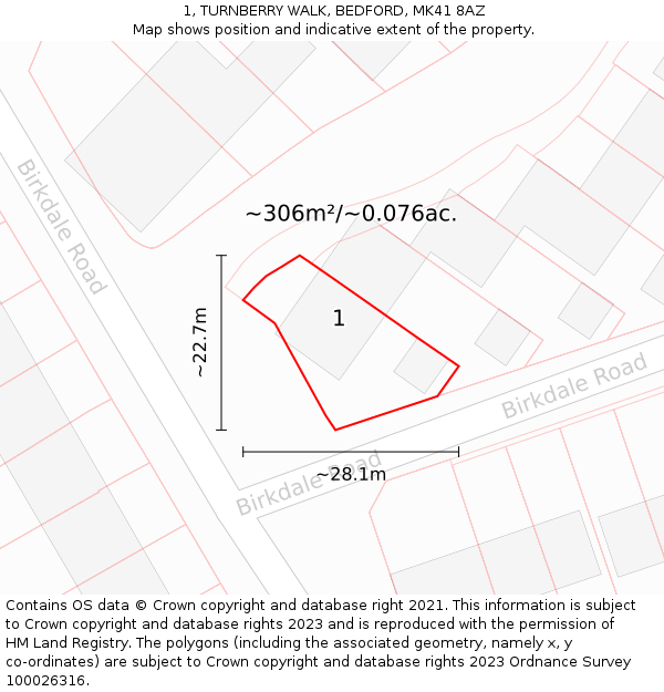 1, TURNBERRY WALK, BEDFORD, MK41 8AZ: Plot and title map