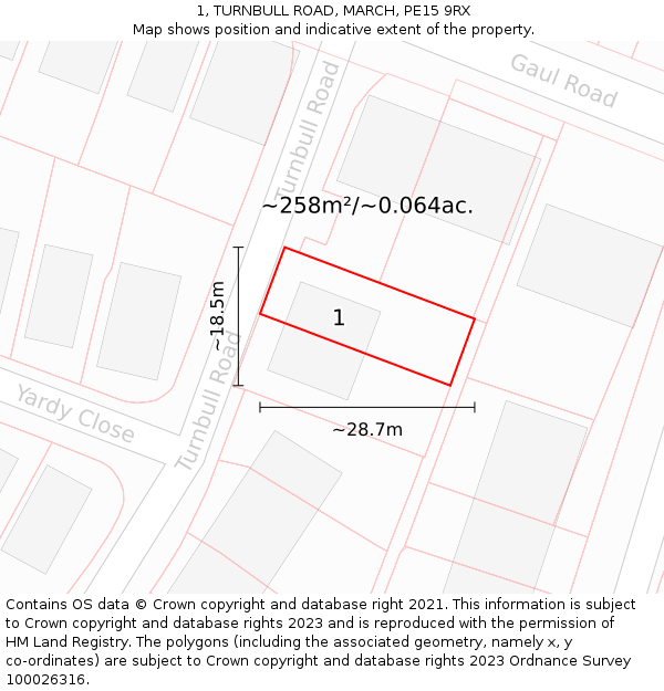 1, TURNBULL ROAD, MARCH, PE15 9RX: Plot and title map