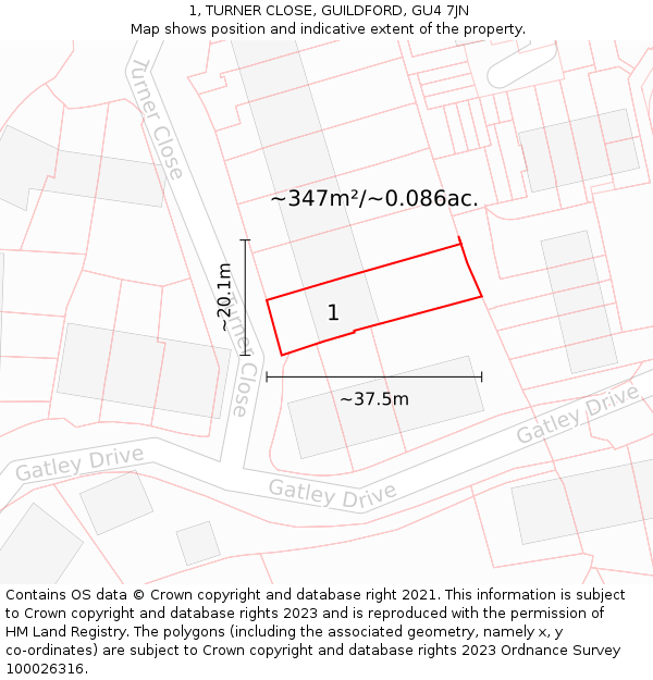 1, TURNER CLOSE, GUILDFORD, GU4 7JN: Plot and title map