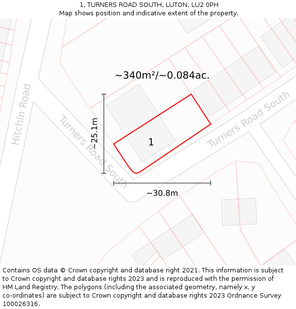 1, TURNERS ROAD SOUTH, LUTON, LU2 0PH: Plot and title map