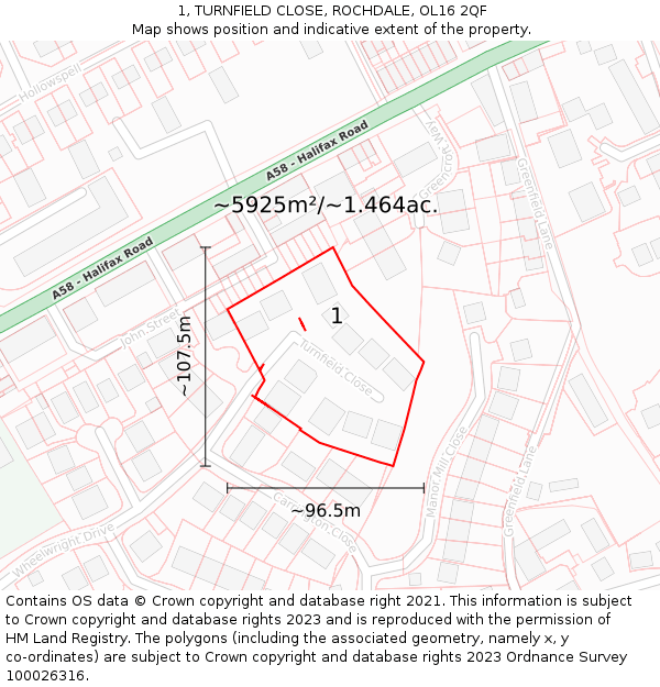1, TURNFIELD CLOSE, ROCHDALE, OL16 2QF: Plot and title map
