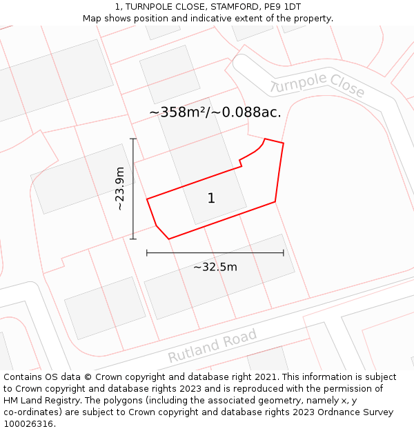 1, TURNPOLE CLOSE, STAMFORD, PE9 1DT: Plot and title map