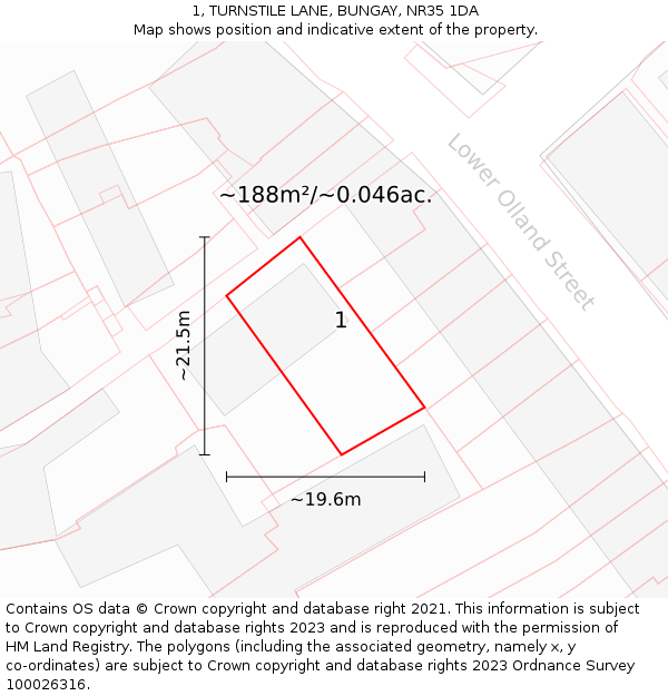 1, TURNSTILE LANE, BUNGAY, NR35 1DA: Plot and title map