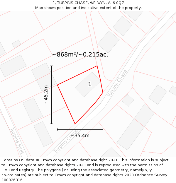 1, TURPINS CHASE, WELWYN, AL6 0QZ: Plot and title map