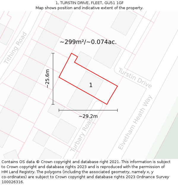 1, TURSTIN DRIVE, FLEET, GU51 1GF: Plot and title map