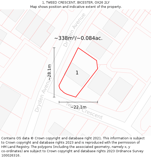 1, TWEED CRESCENT, BICESTER, OX26 2LY: Plot and title map