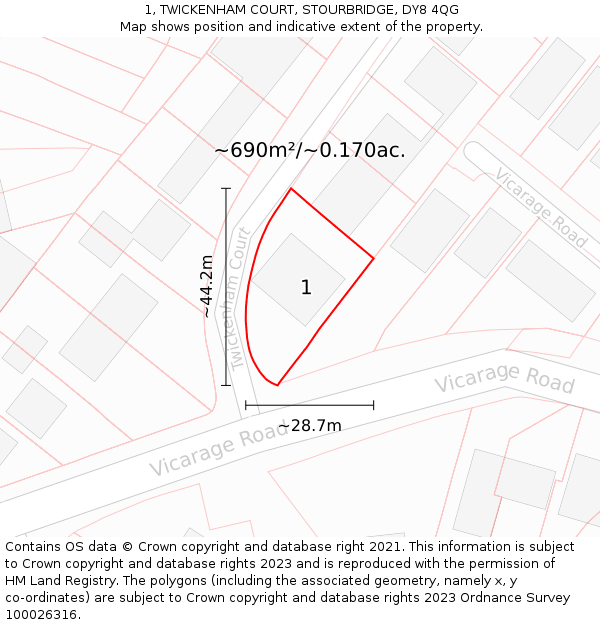 1, TWICKENHAM COURT, STOURBRIDGE, DY8 4QG: Plot and title map