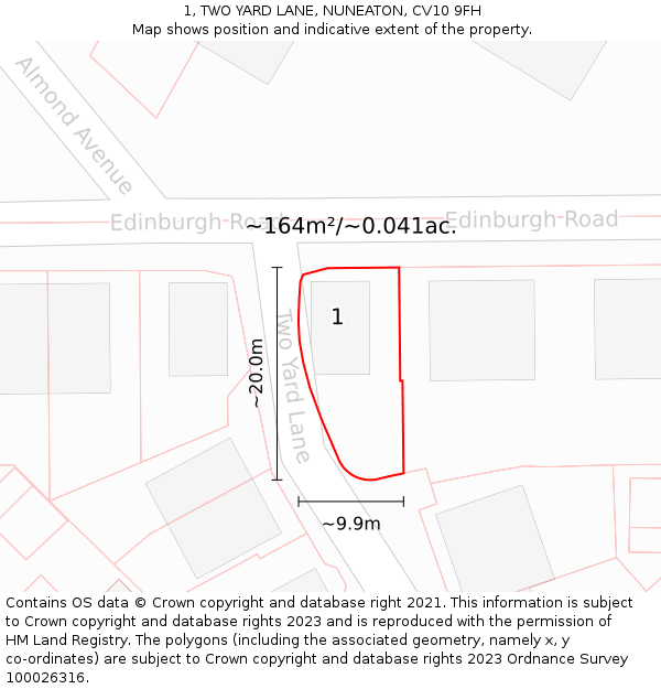 1, TWO YARD LANE, NUNEATON, CV10 9FH: Plot and title map
