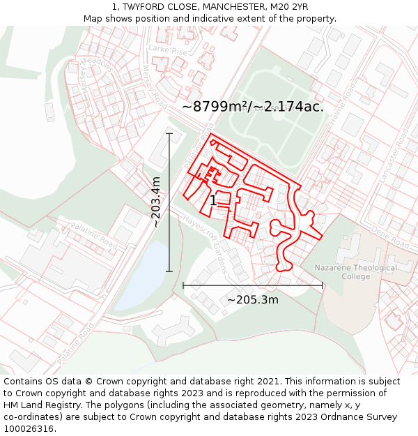 1, TWYFORD CLOSE, MANCHESTER, M20 2YR: Plot and title map