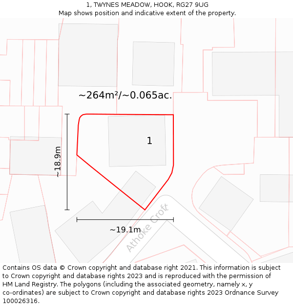 1, TWYNES MEADOW, HOOK, RG27 9UG: Plot and title map