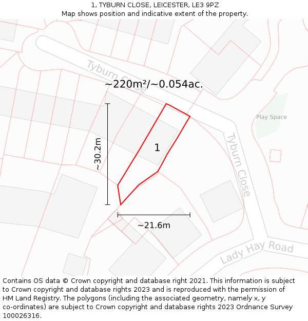 1, TYBURN CLOSE, LEICESTER, LE3 9PZ: Plot and title map