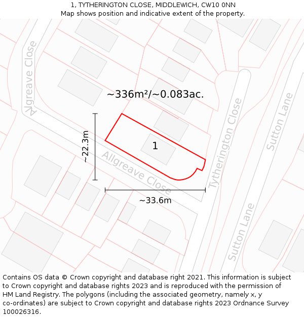 1, TYTHERINGTON CLOSE, MIDDLEWICH, CW10 0NN: Plot and title map