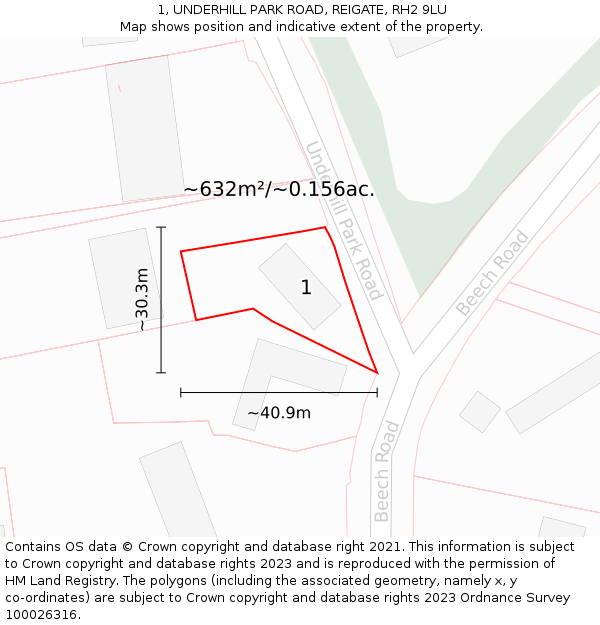 1, UNDERHILL PARK ROAD, REIGATE, RH2 9LU: Plot and title map