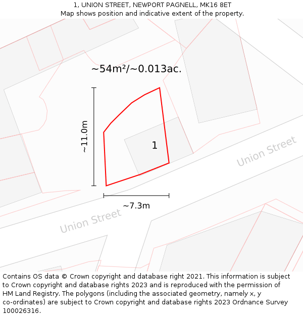 1, UNION STREET, NEWPORT PAGNELL, MK16 8ET: Plot and title map