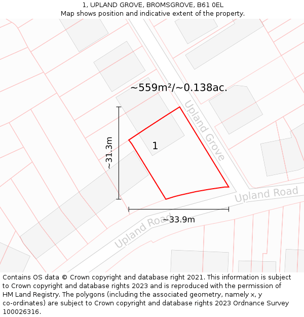 1, UPLAND GROVE, BROMSGROVE, B61 0EL: Plot and title map