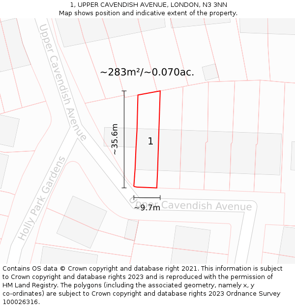 1, UPPER CAVENDISH AVENUE, LONDON, N3 3NN: Plot and title map