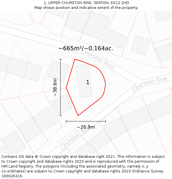 1, UPPER CHURSTON RISE, SEATON, EX12 2HD: Plot and title map