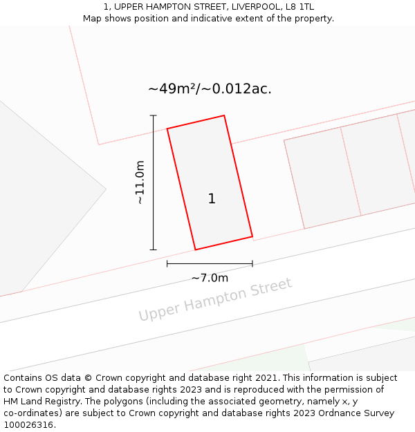 1, UPPER HAMPTON STREET, LIVERPOOL, L8 1TL: Plot and title map
