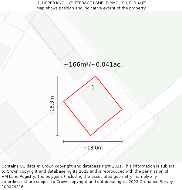 1, UPPER KNOLLYS TERRACE LANE, PLYMOUTH, PL3 4HZ: Plot and title map