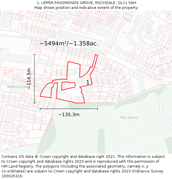 1, UPPER PASSMONDS GROVE, ROCHDALE, OL11 5AH: Plot and title map