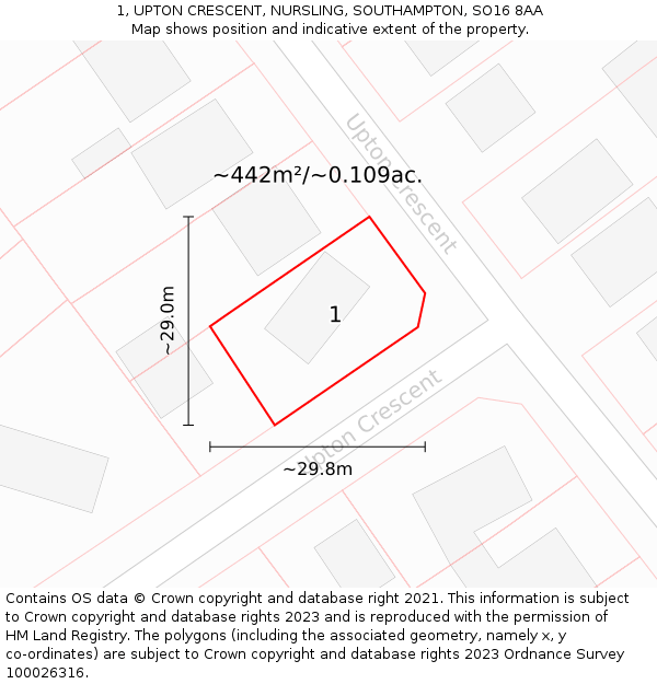 1, UPTON CRESCENT, NURSLING, SOUTHAMPTON, SO16 8AA: Plot and title map