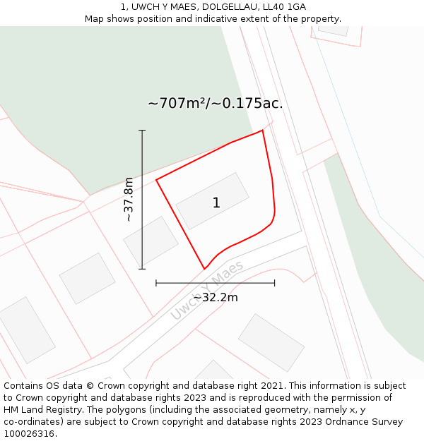 1, UWCH Y MAES, DOLGELLAU, LL40 1GA: Plot and title map