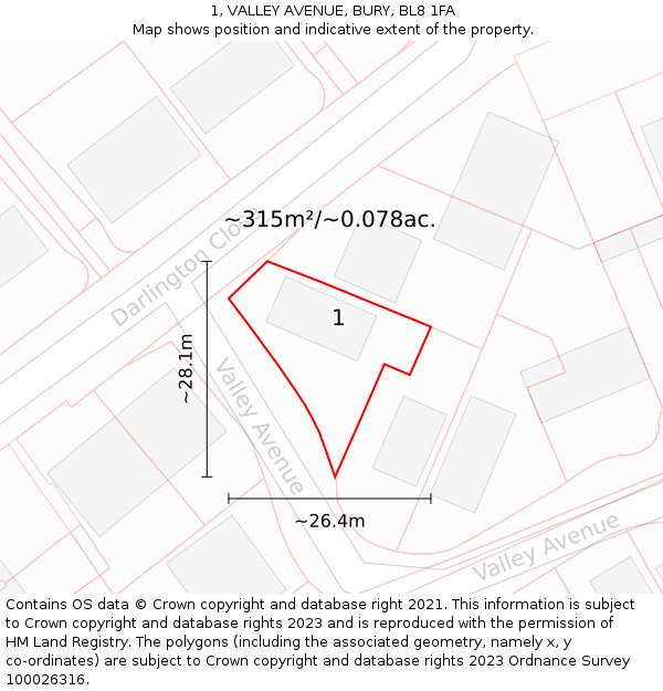 1, VALLEY AVENUE, BURY, BL8 1FA: Plot and title map